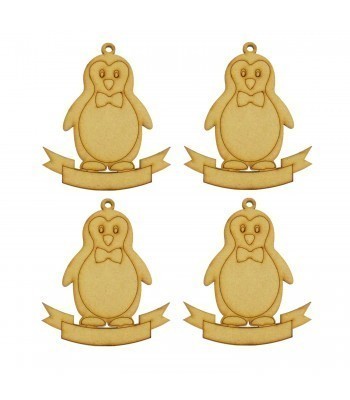 Laser Cut Penguin Boy Decoration with Blank Banner To Add Vinyl - 4 Pack